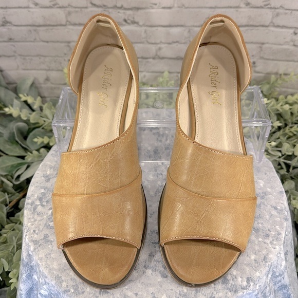 A Rider Girl - Light Caramel Half D’Orsay Open Toe Low Heel Flats WMS 10M✨EUC - Picture 3 of 10